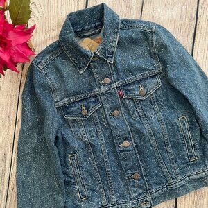 B1 -- NWT blue LEVI'S long sleeve button fly splatter trucker jean jacket XS